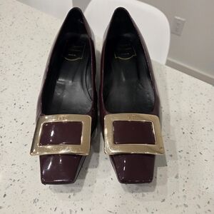 Elegant Burgundy Women's Shoes with Gold Accent